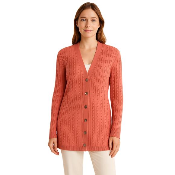 Precious Fibers L Cashmere Silk Coral Button Front Cardigan Sweater size Large - Picture 1 of 5